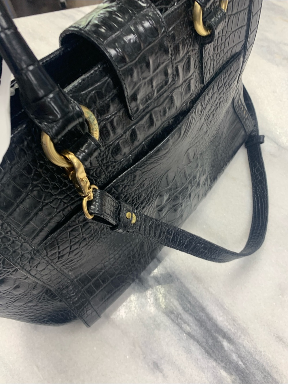 Brahmin Black Croc-Embossed Leather Satchel with Gold Hardware - Picture 5 of 10